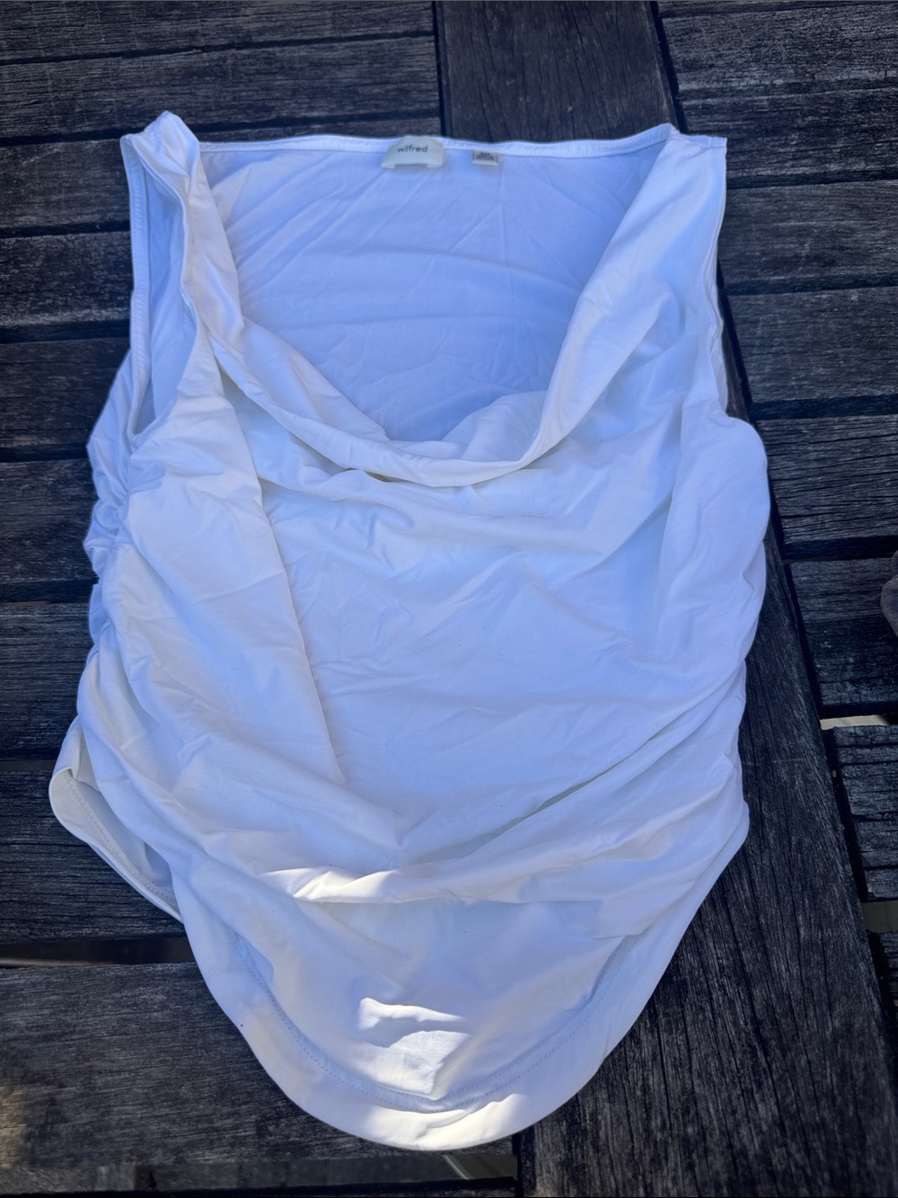 Aritzia White Ruched Draped Crop Tank
